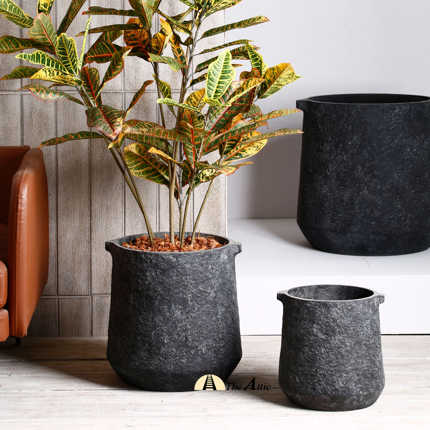 indoor plant pots dubai Crete Indoor/Outdoor Planter Pots, Stone Black, Outdoor Flower Pot