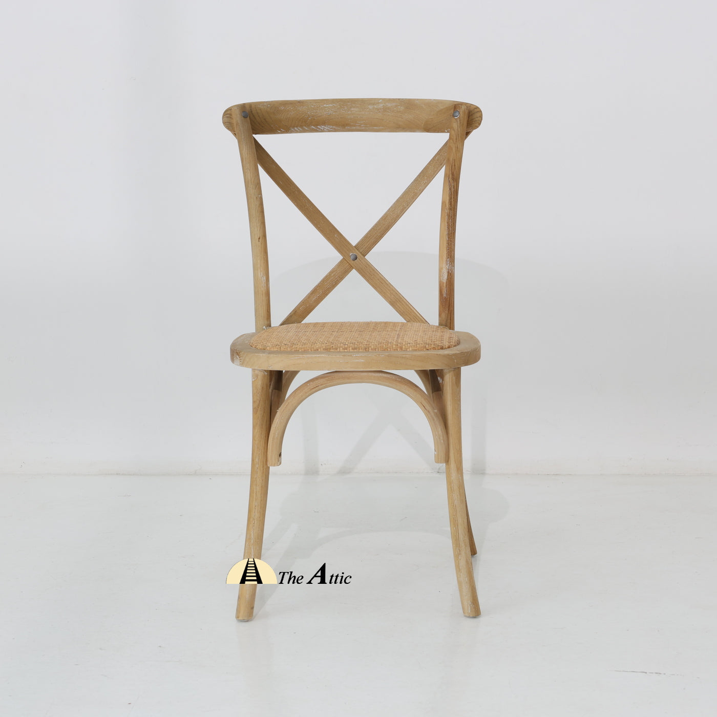 Cross-back Oakwood Dining Chair with Rattan Seat, Whitewashed - The Attic Dubai