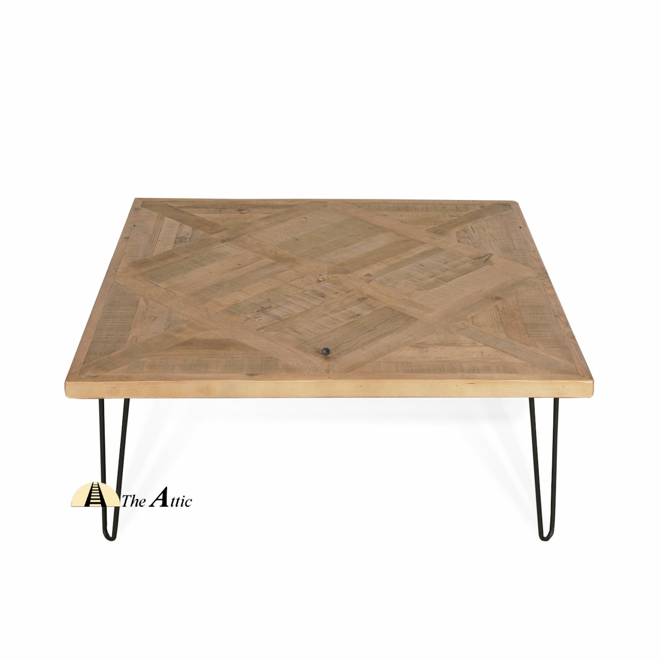Dallas Square Parquet Reclaimed Pine Hairpin Coffee Table - The Attic Dubai