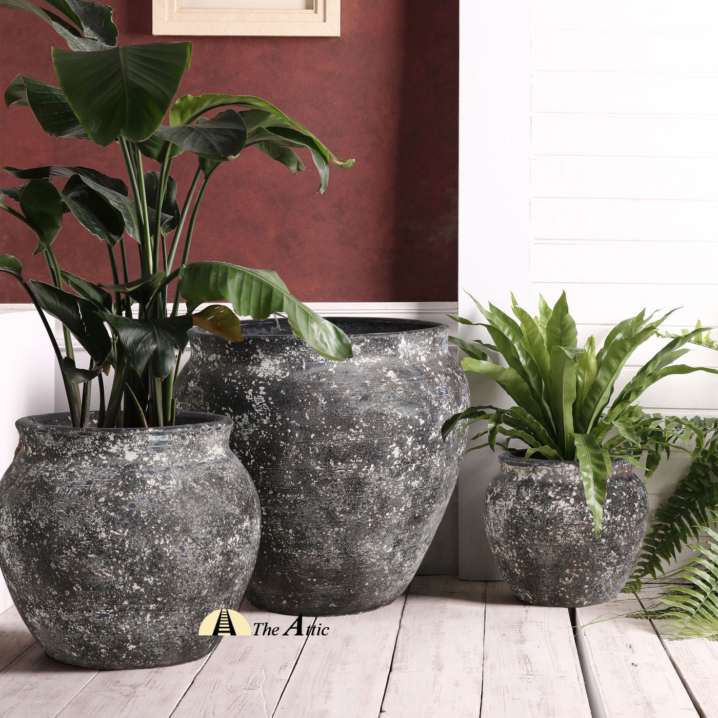 weathered plant pots Gianni Planter Pots, Weathered Black, Outdoor Pot
