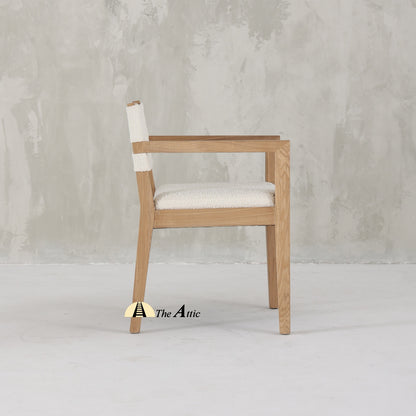 Hampton Boucle Dining Armchair, Modern Oak Wood and Boucle Chair - The Attic Dubai