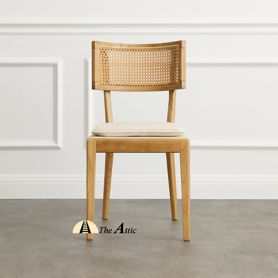 Malaga Dining Chair with Natural Rattan Back and Fabric Seat - TheAtticDubai.com