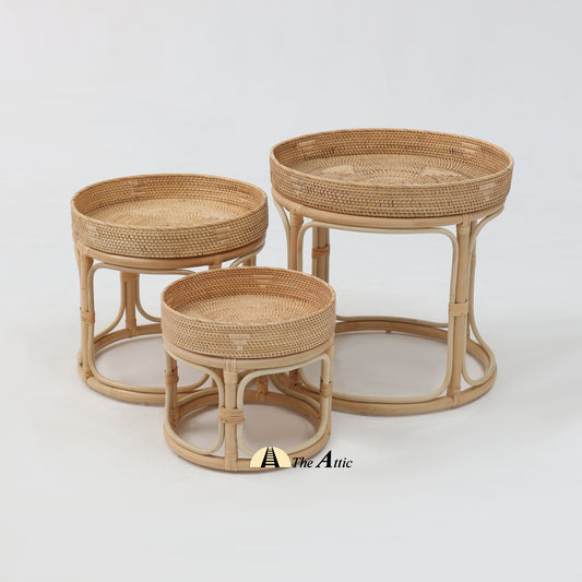 Lucia Rattan Nesting Side Tables (set of 3), Rattan Furniture, Wicker - The Attic Dubai