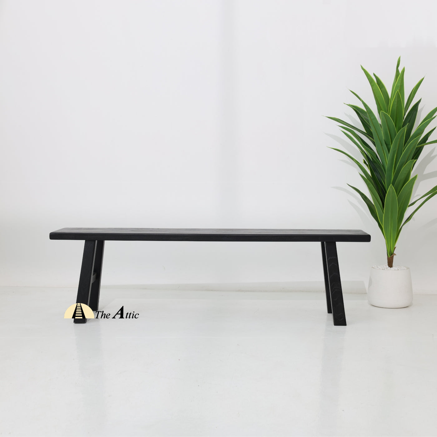 Black wooden bench, Rustic Reclaimed Wood Bench, Black 170cm - The Attic Dubai