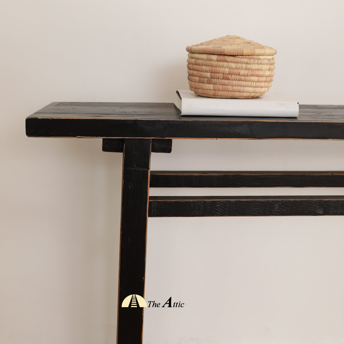 Recycled Old Pine Wood Console, Black Accent Table - The Attic Dubai