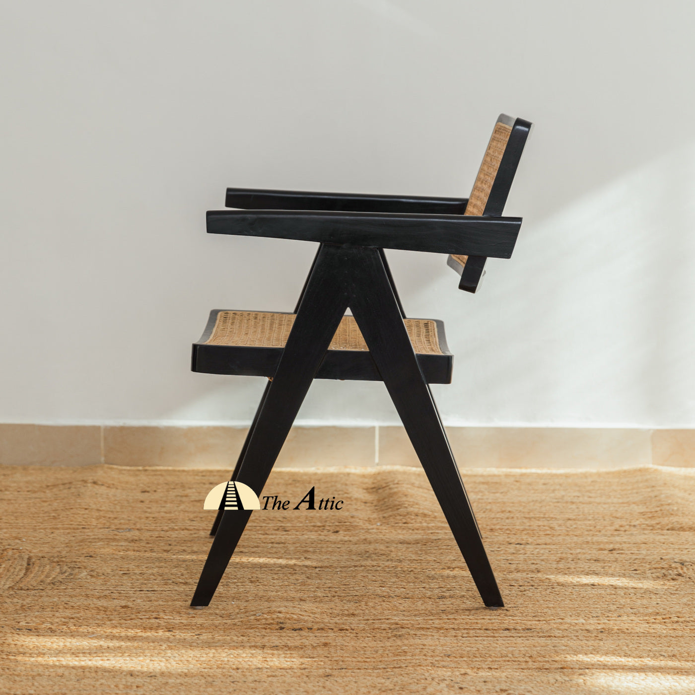 Geneva Mid-Century Modern Teak and Rattan Chair, Chandigarh Dining Chair - The Attic Dubai