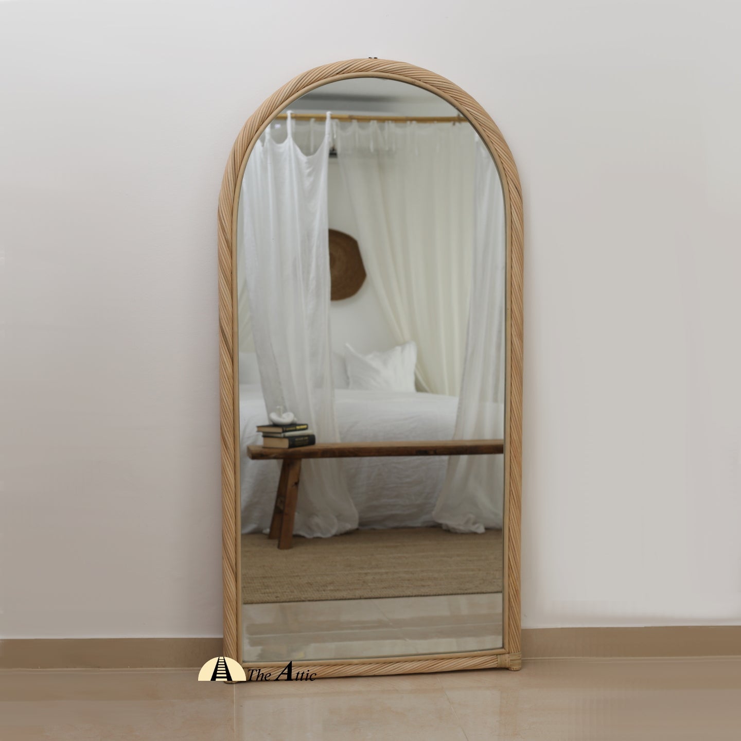 Amalfi Rattan Arch Leaning Mirror, Cane Floor Mirror The Attic Dubai