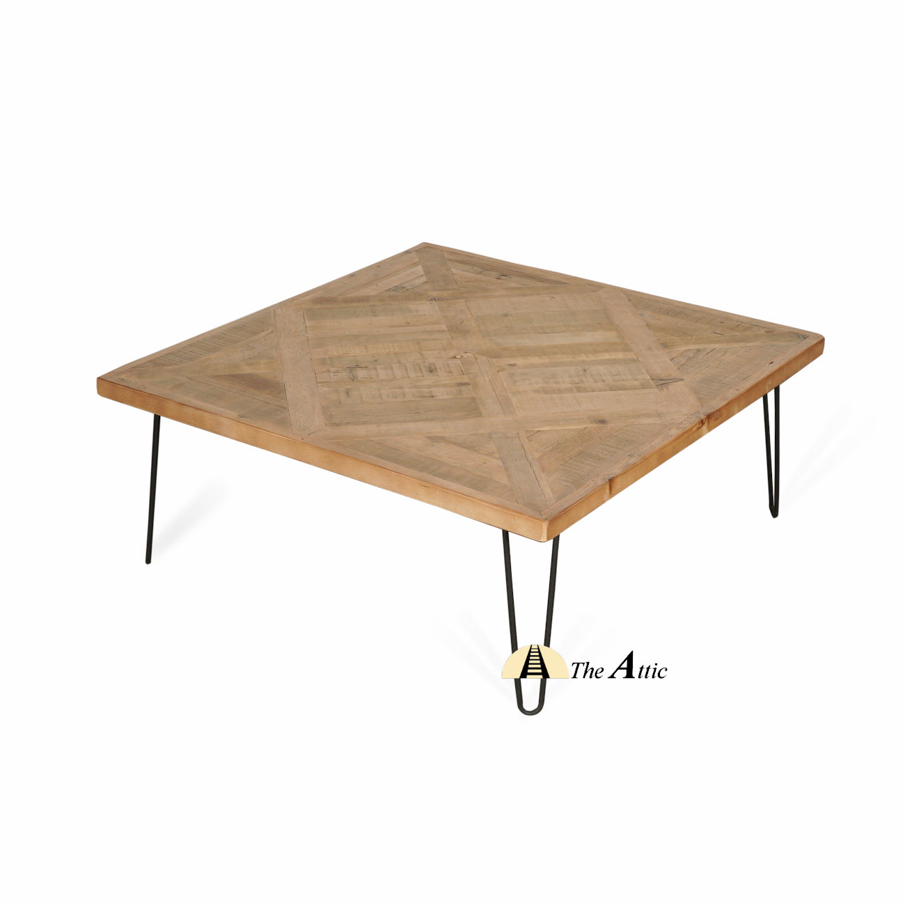 Dallas Square Parquet Reclaimed Pine Hairpin Coffee Table - The Attic Dubai