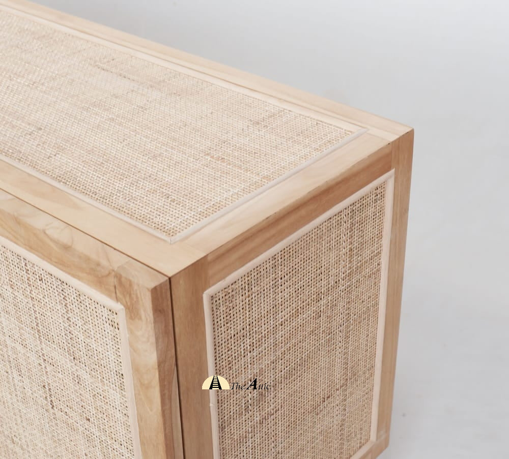 Naples Teak and Rattan Cabinet, Natural Wicker Furniture - TheAttic-Dubai.com