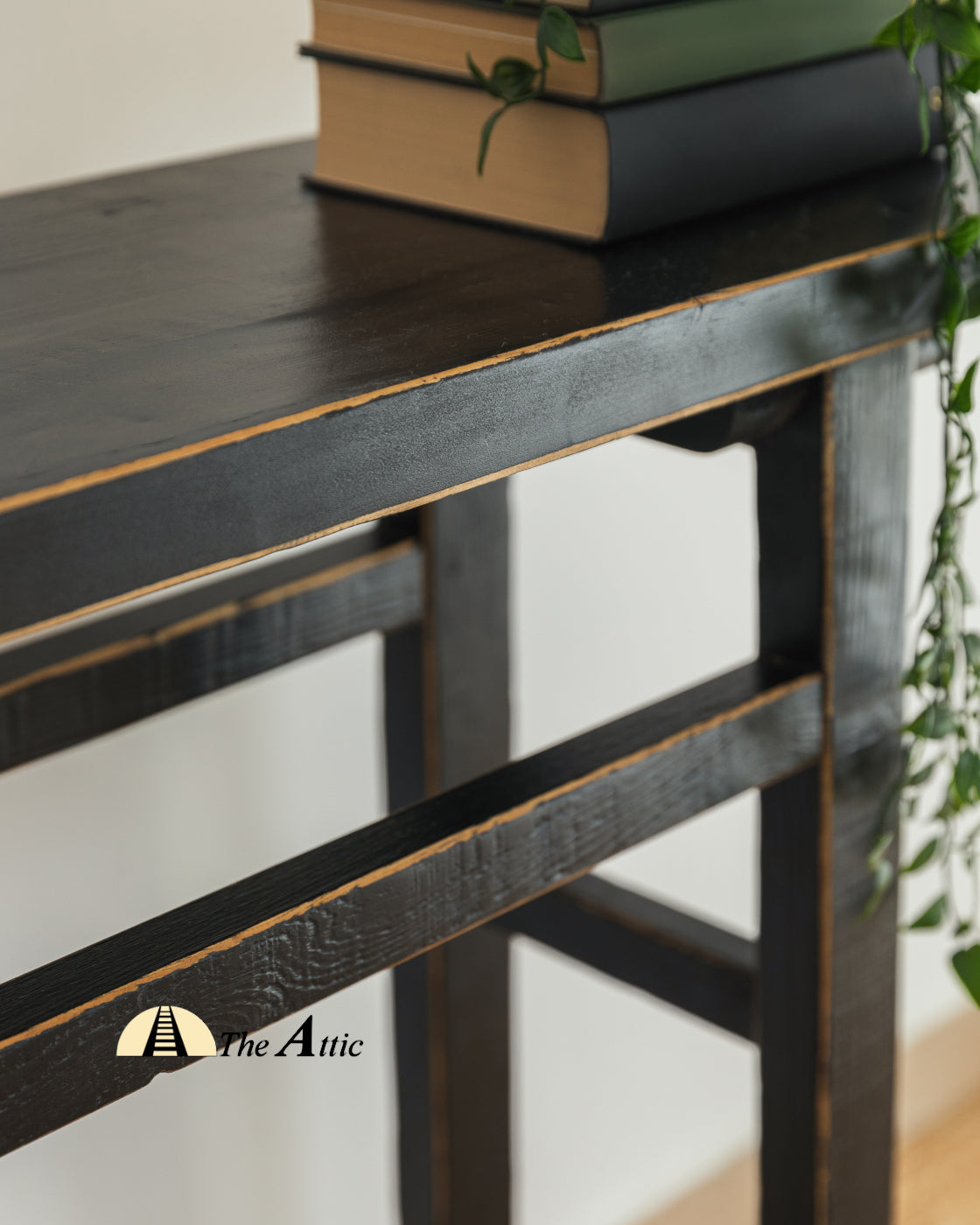Recycled Old Pine Wood Console, Black Accent Table - The Attic Dubai