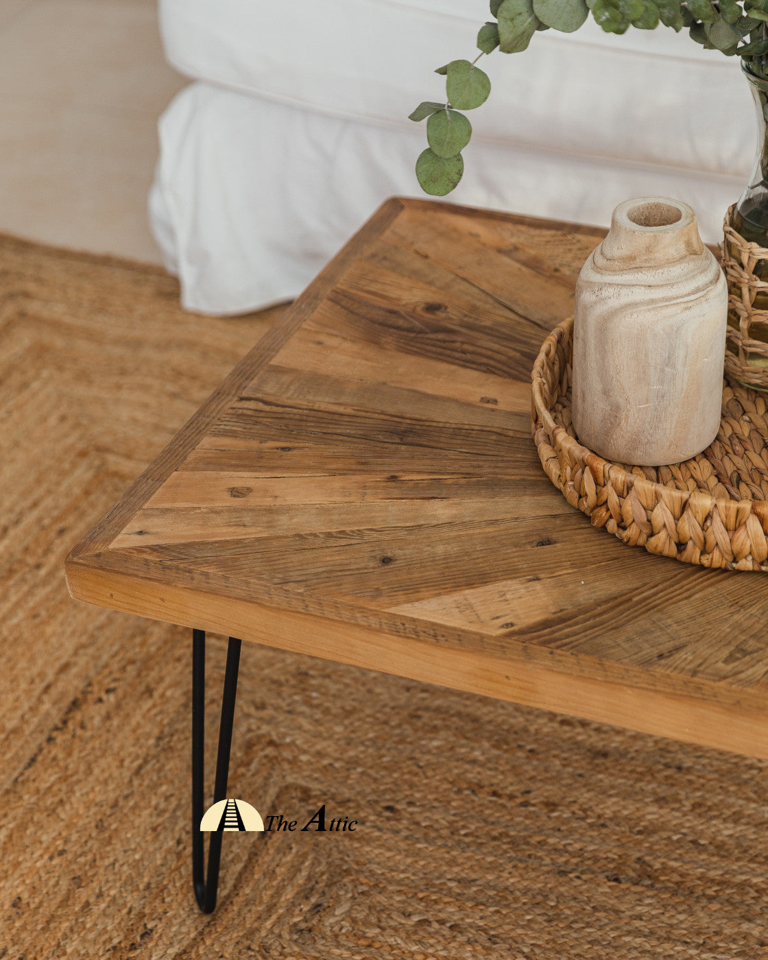 Dallas Sunburst Reclaimed Pine Hairpin Coffee Table - The Attic Dubai