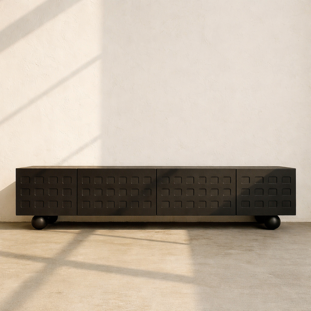 Asante Modern Contemporary Textured Black TV Unit, 200cm - The Attic Dubai