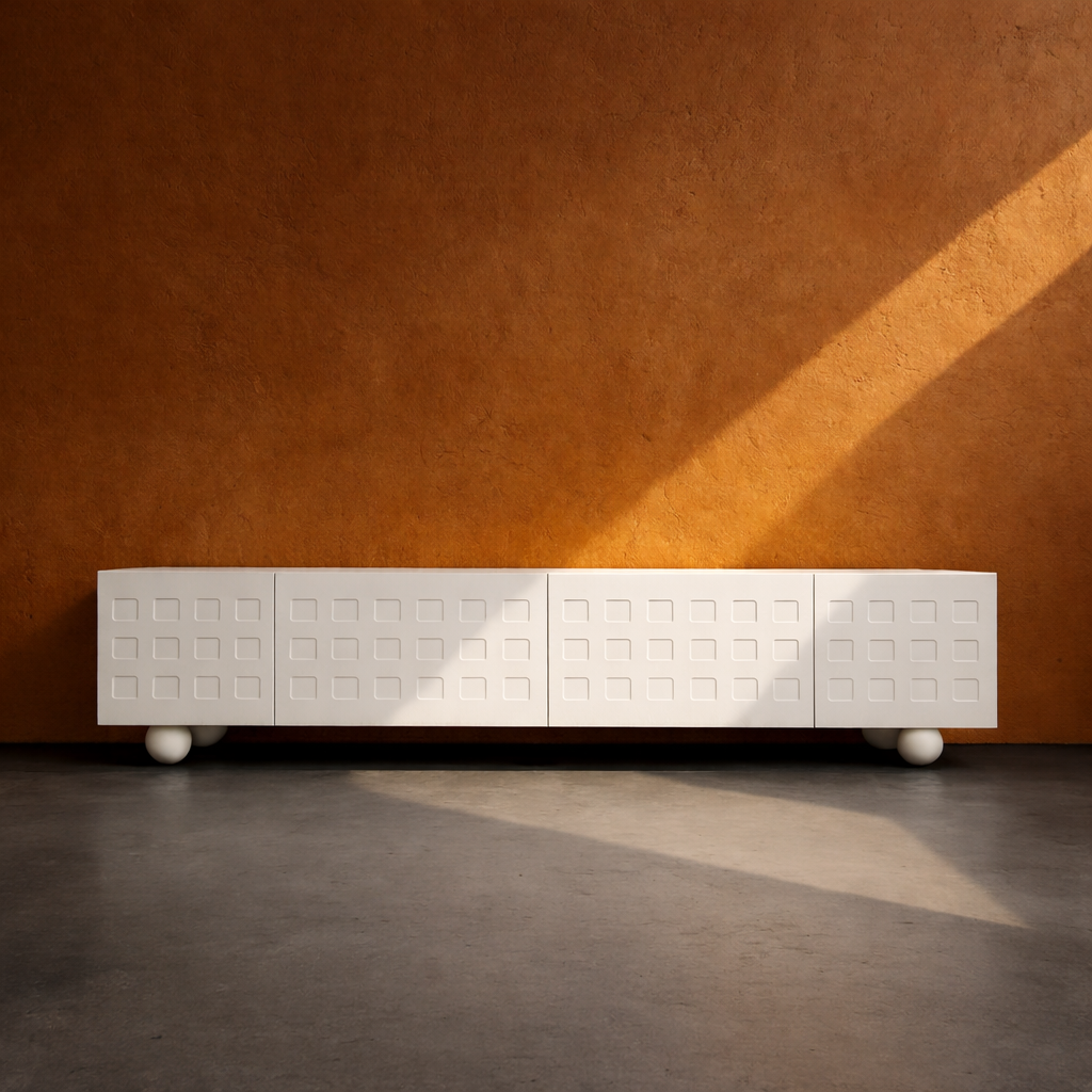 Asante Modern Contemporary Textured White TV Unit, 200cm - The Attic Dubai
