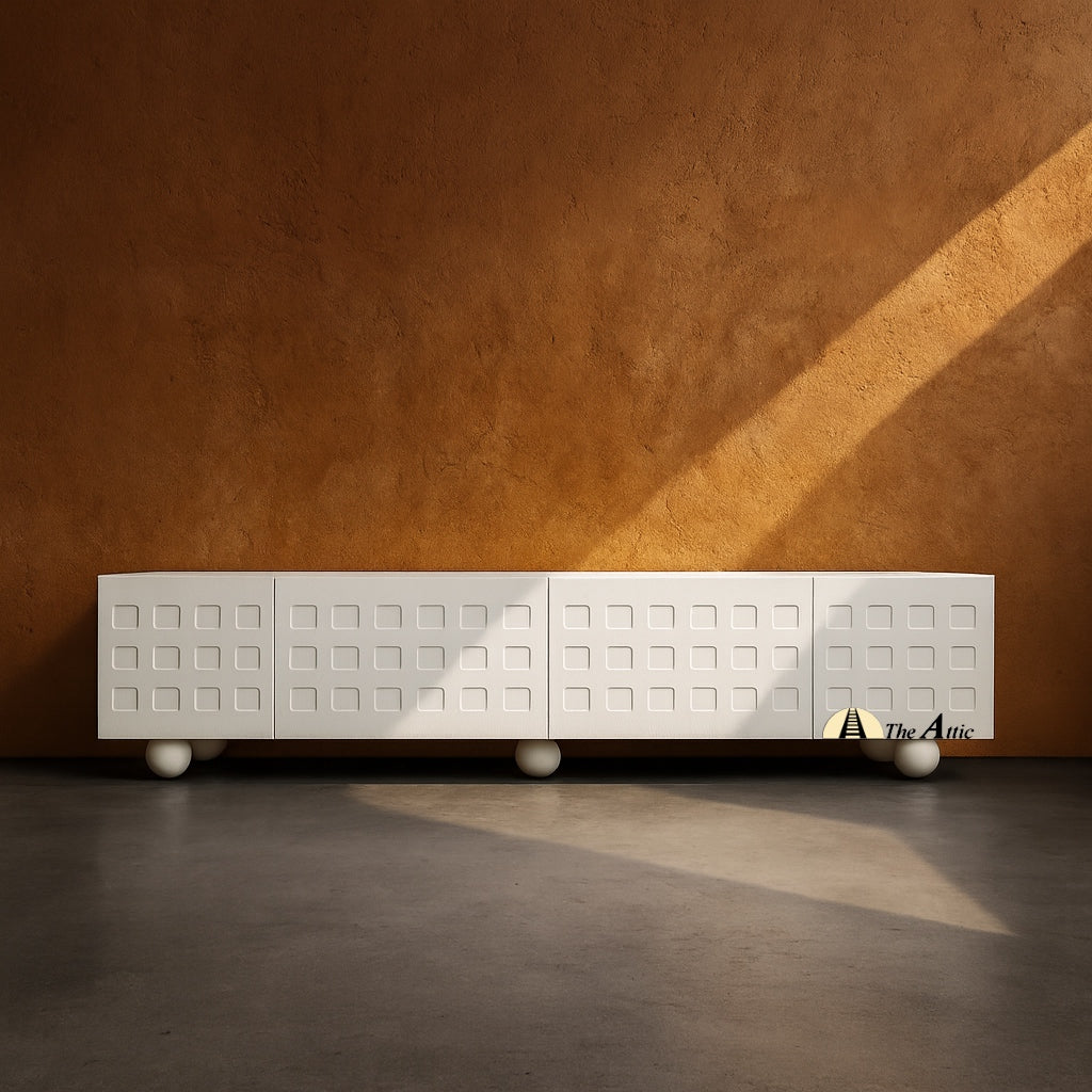 Asante Modern Contemporary Textured White TV Unit, 200cm - The Attic Dubai