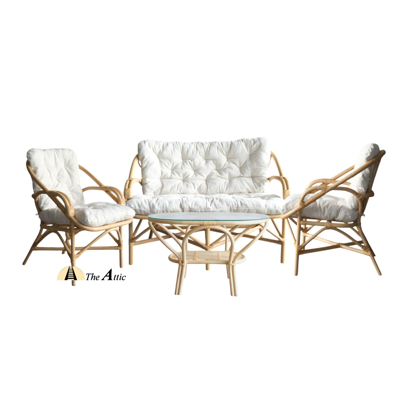 Bahama 4-Piece Sofa Set, 2-Seater Rattan Sofa Settee, Armchair, Center Table, Rattan Wicker Furniture - The Attic Dubai