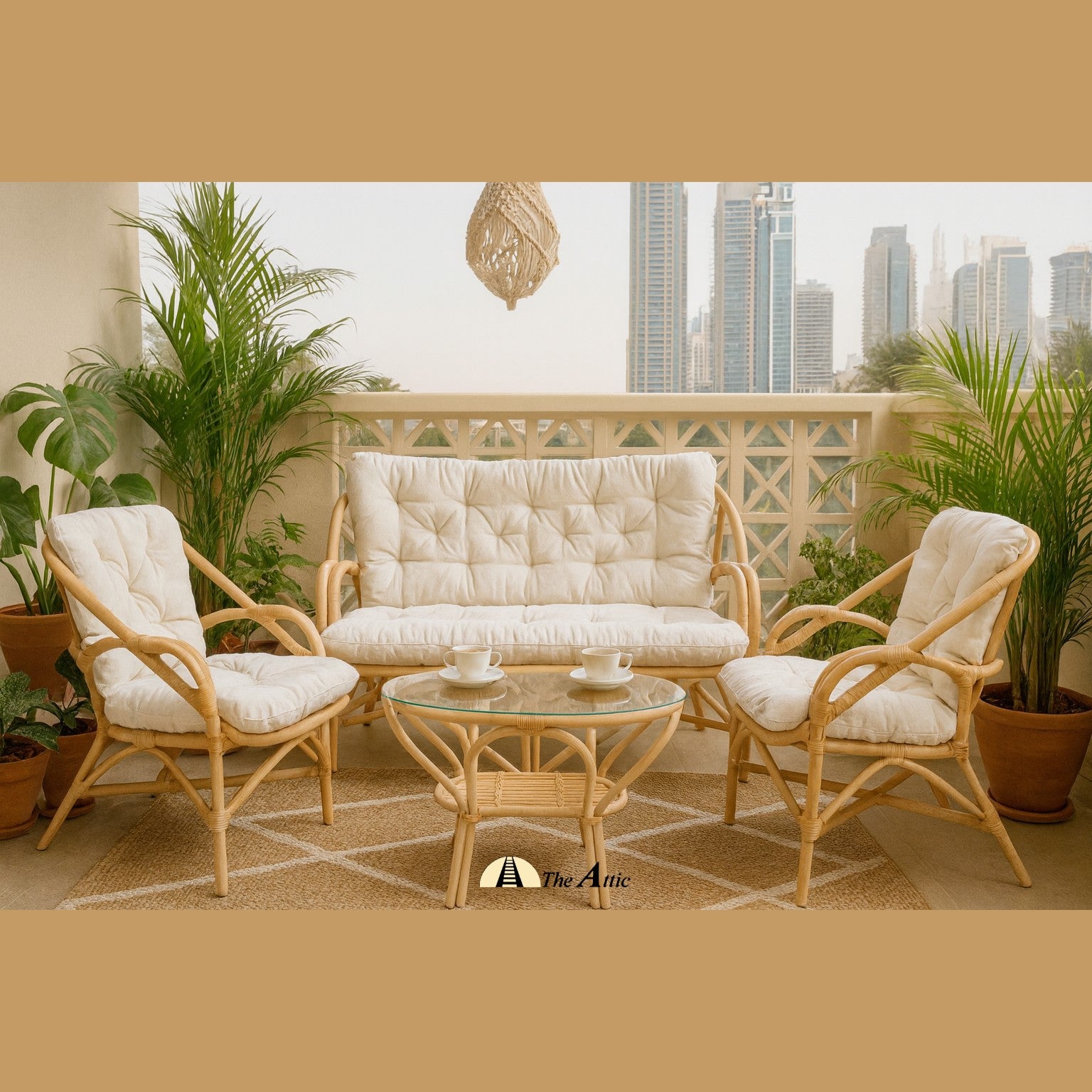 Bahama 4-Piece Sofa Set, 2-Seater Rattan Sofa Settee, Armchair, Center Table, Rattan Wicker Furniture - The Attic Dubai