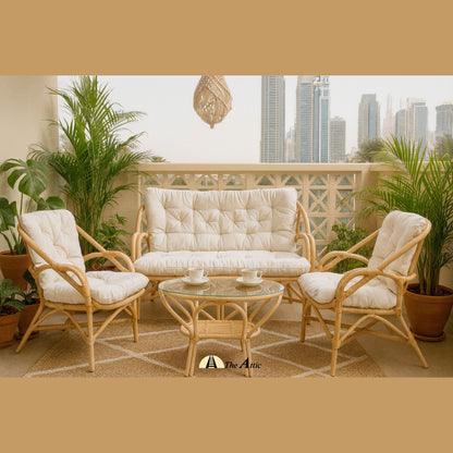Bahama 4-Piece Sofa Set, 2-Seater Rattan Sofa Settee, Armchair, Center Table, Rattan Wicker Furniture - The Attic Dubai