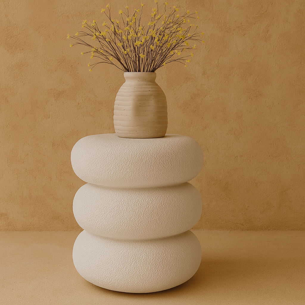 Bentota Round Side Table | Sculptural Modern Accent, Concrete Finish, Pure White - The Attic Dubai