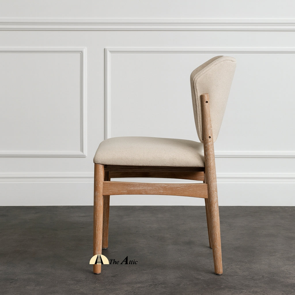 Berlin Wooden Upholstered Dining Armchair, Modern Oak Wood and Fabric Chair - The Attic Dubai
