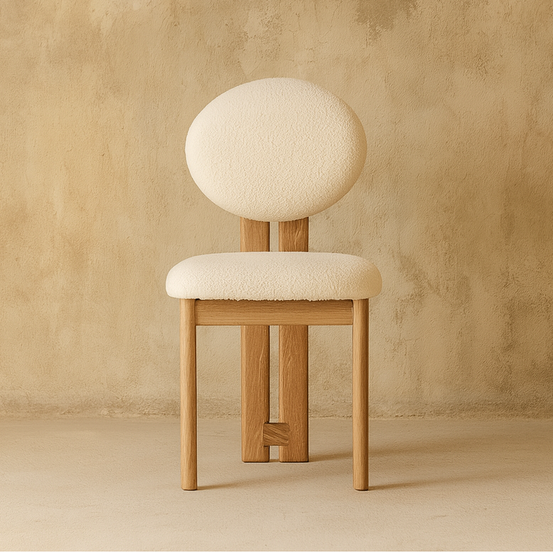 Boston Boucle Dining Chair, Modern Oak Wood and Boucle Chair - The Attic Dubai