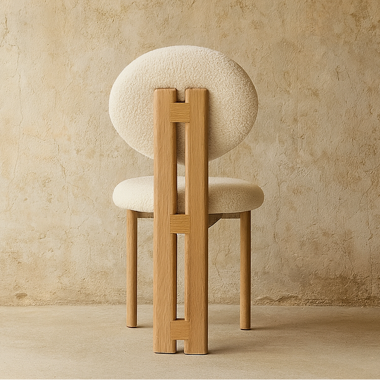 Boston Boucle Dining Chair, Modern Oak Wood and Boucle Chair - The Attic Dubai