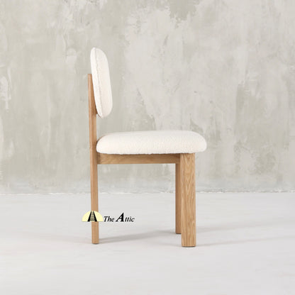 Boston Boucle Dining Chair, Modern Oak Wood and Boucle Chair - The Attic Dubai