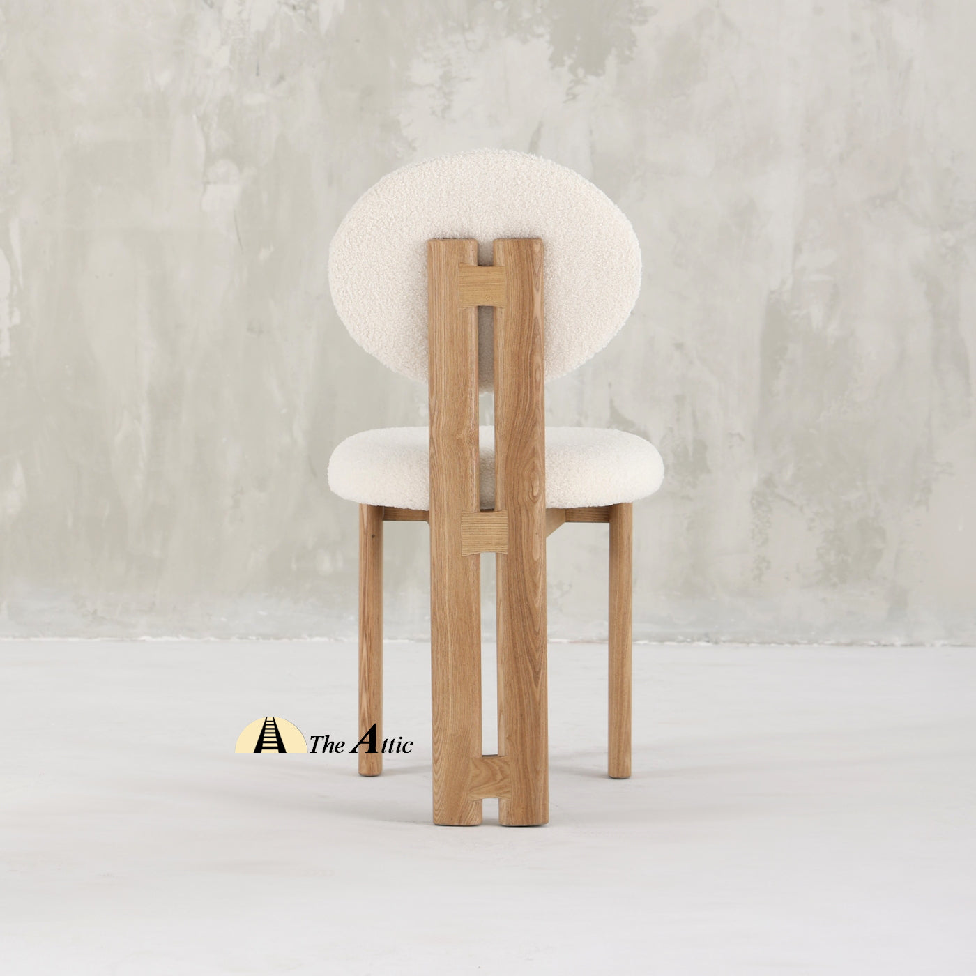 Boston Boucle Dining Chair, Modern Oak Wood and Boucle Chair - The Attic Dubai