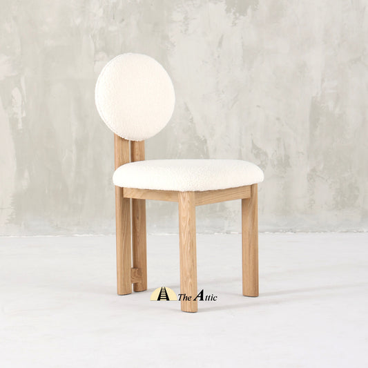 Boston Boucle Dining Chair, Modern Oak Wood and Boucle Chair - The Attic Dubai