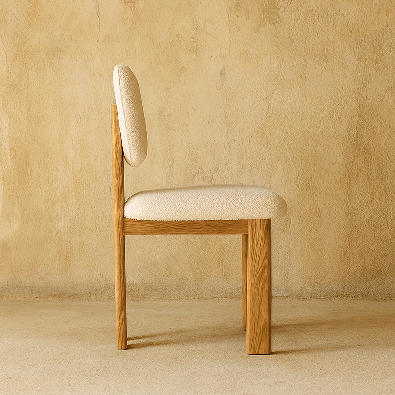 Boston Boucle Dining Chair, Modern Oak Wood and Boucle Chair - The Attic Dubai