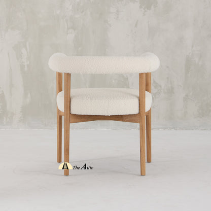 Canberra Boucle Dining Armchair, Modern Oak Wood and Boucle Chair - The Attic Dubai