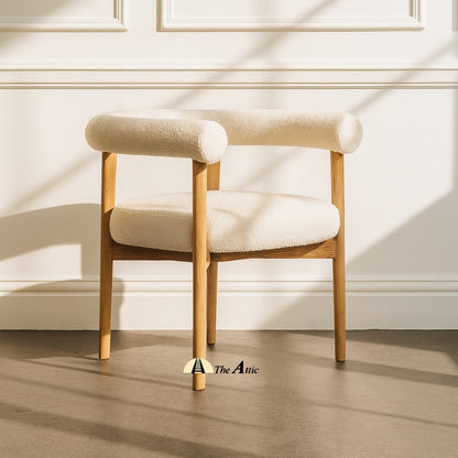Luxurious Canberra Boucle Dining Armchair, Modern Oak Wood and Boucle Chair - The Attic Dubai