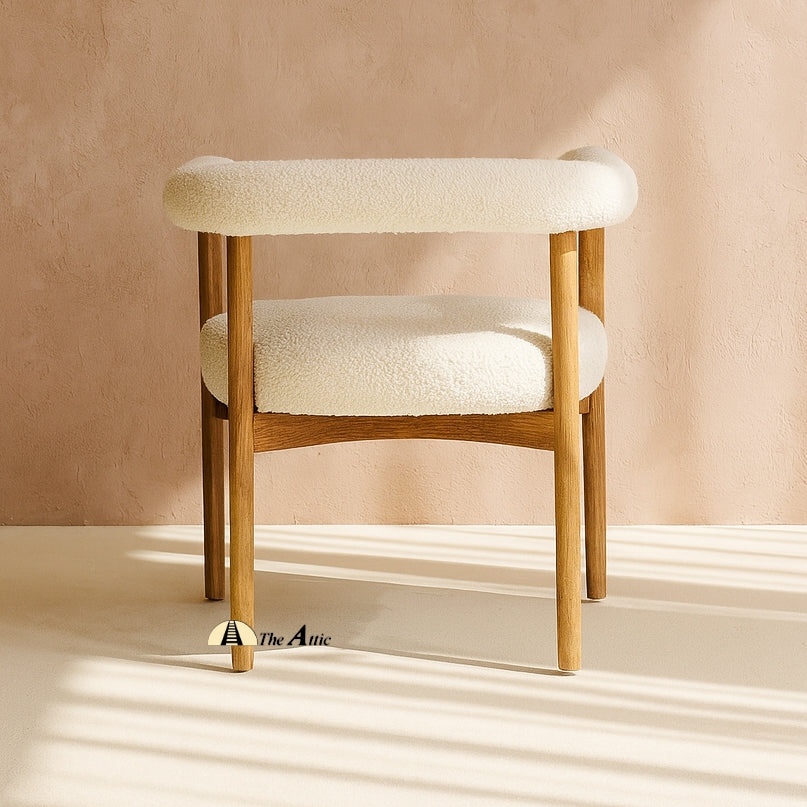 Canberra Boucle Dining Armchair, Modern Oak Wood and Boucle Chair - The Attic Dubai