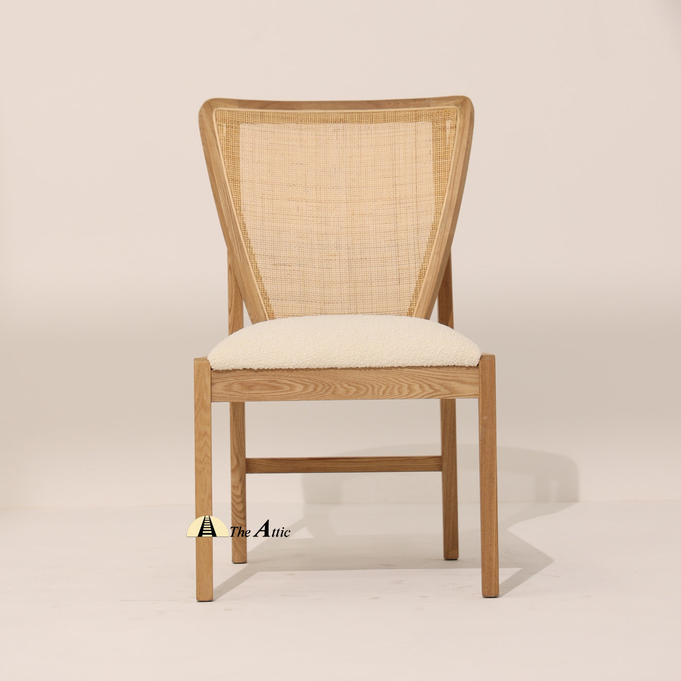 Cento Oak Wood & Rattan Boucle Upholstered Dining Chair - The Attic Dubai