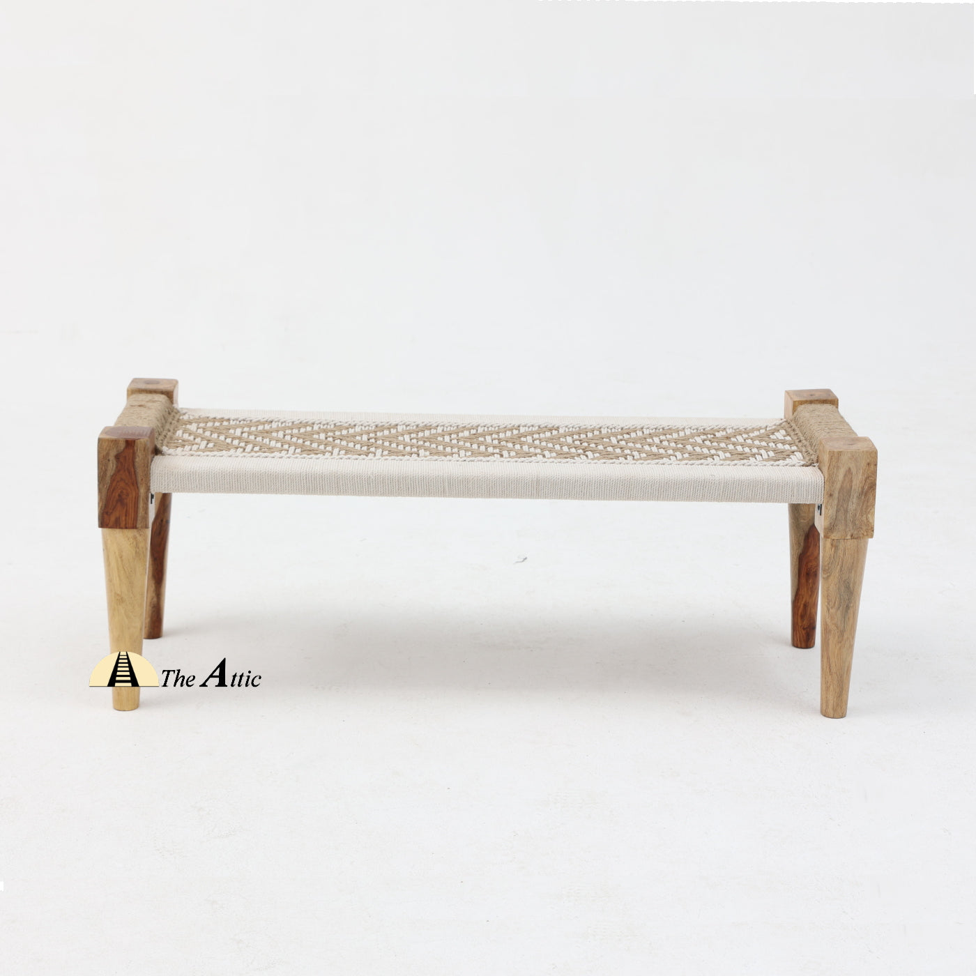 Hand-woven Charpai Bench, Honey & White - The Attic Dubai