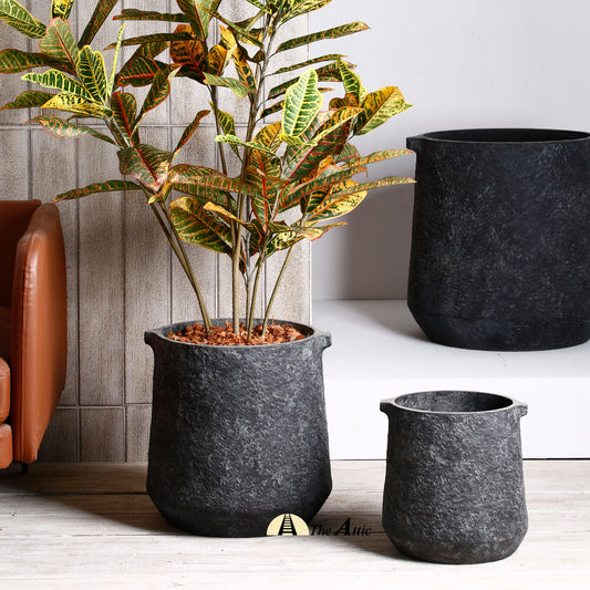 Crete Indoor/Outdoor Planter Pots, Stone Black, Outdoor Flower Pot - The Attic Dubai