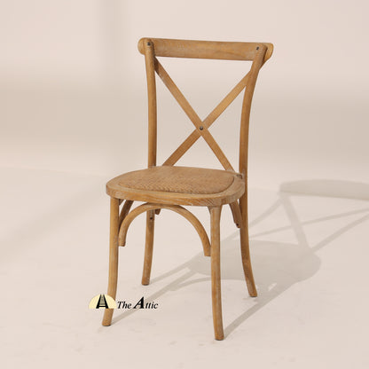 Cross-back Oakwood Dining Chair with Rattan Seat, Whitewashed - The Attic Dubai