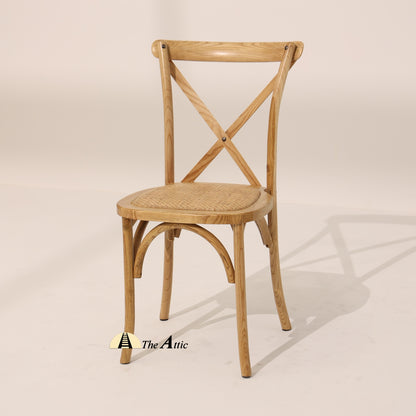 Cross-back Oakwood Dining Chair with Rattan Seat, Natural - The Attic Dubai