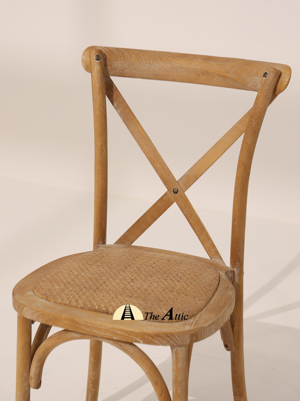 Cross-back Oakwood Dining Chair with Rattan Seat, Whitewashed - The Attic Dubai