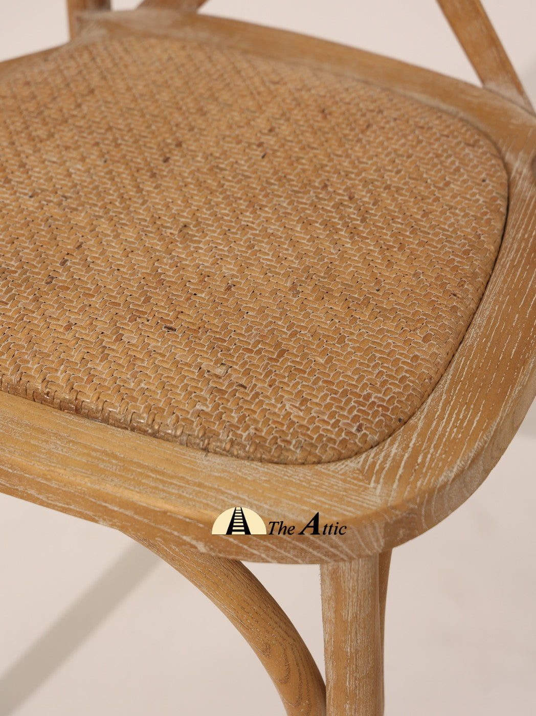 Cross-back Oakwood Dining Chair with Rattan Seat, Whitewashed - The Attic Dubai