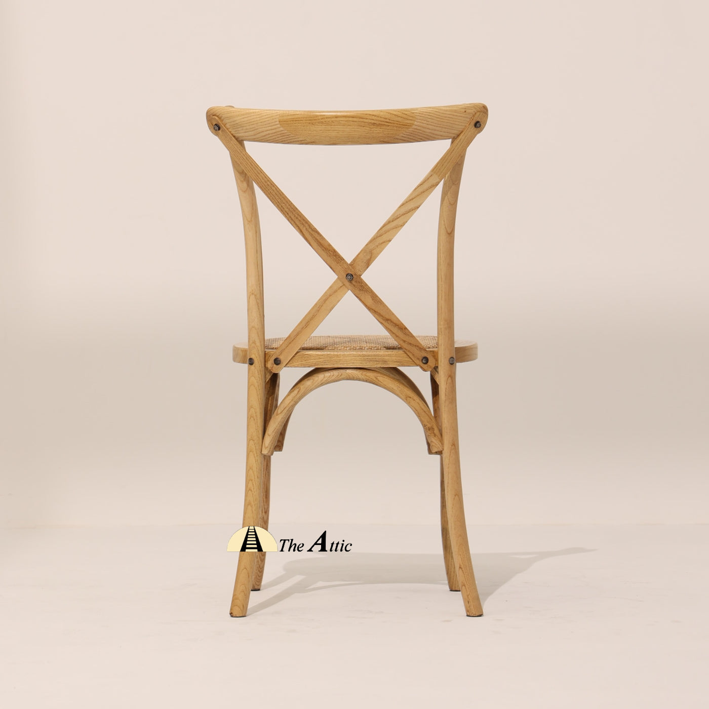 Cross-back Oakwood Dining Chair with Rattan Seat, Natural - The Attic Dubai