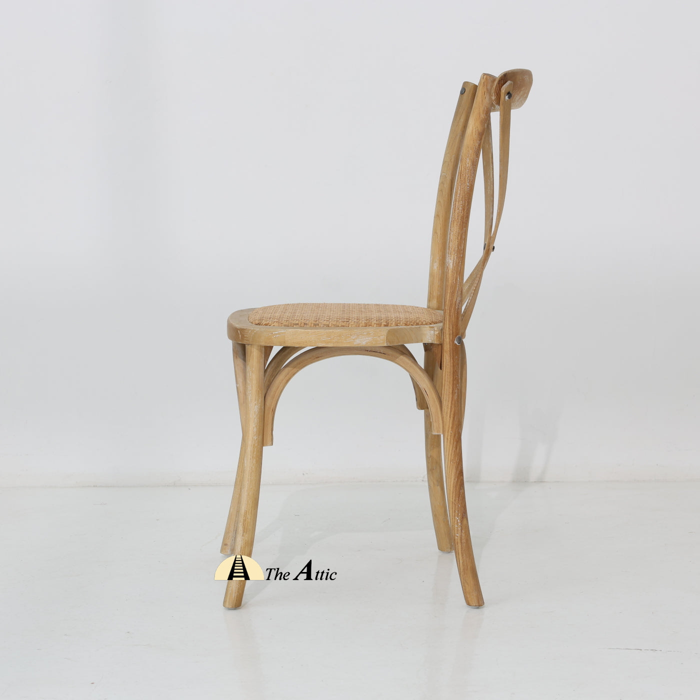 Cross-back Oakwood Dining Chair with Rattan Seat, Whitewashed - The Attic Dubai