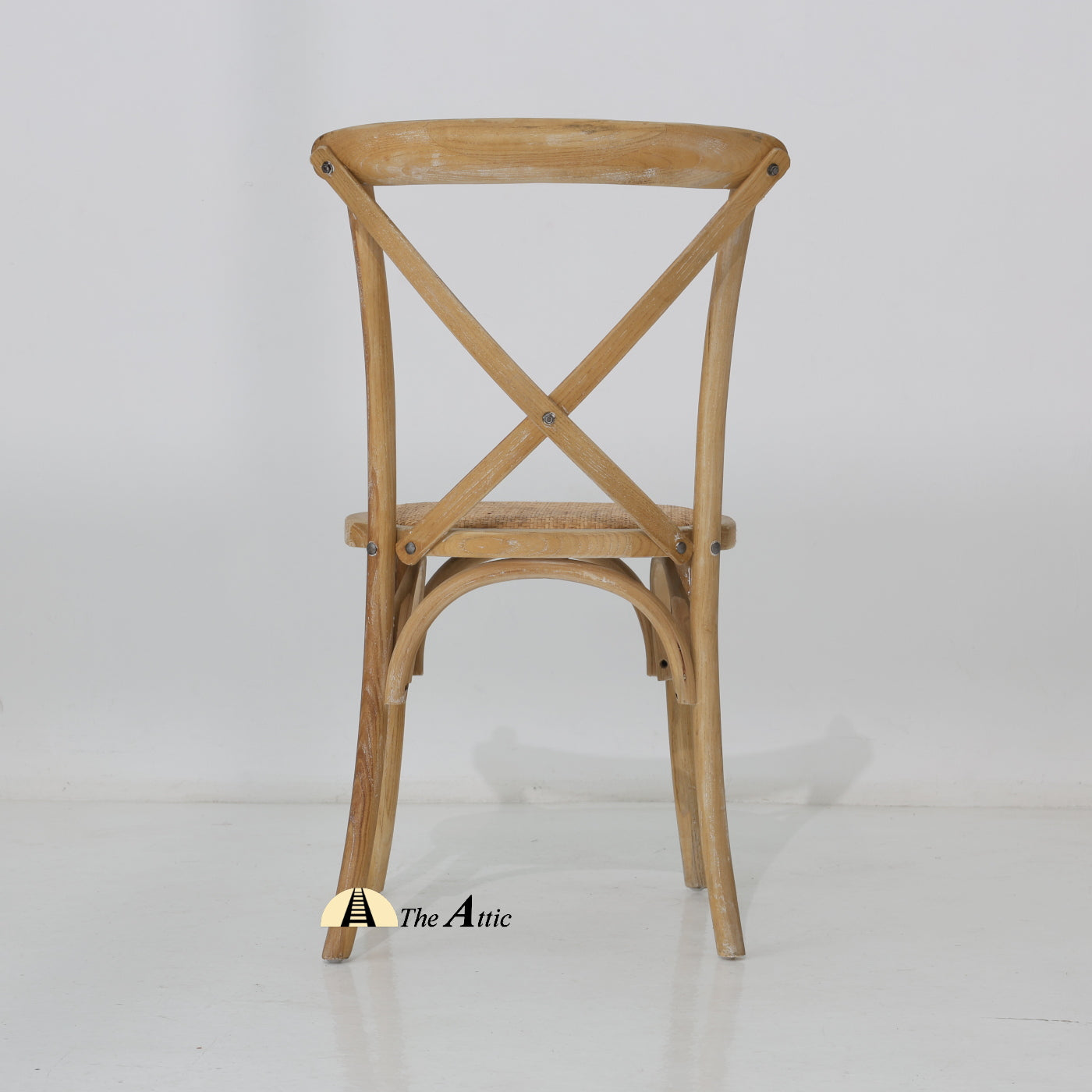 Cross-back Oakwood Dining Chair with Rattan Seat, Whitewashed - The Attic Dubai