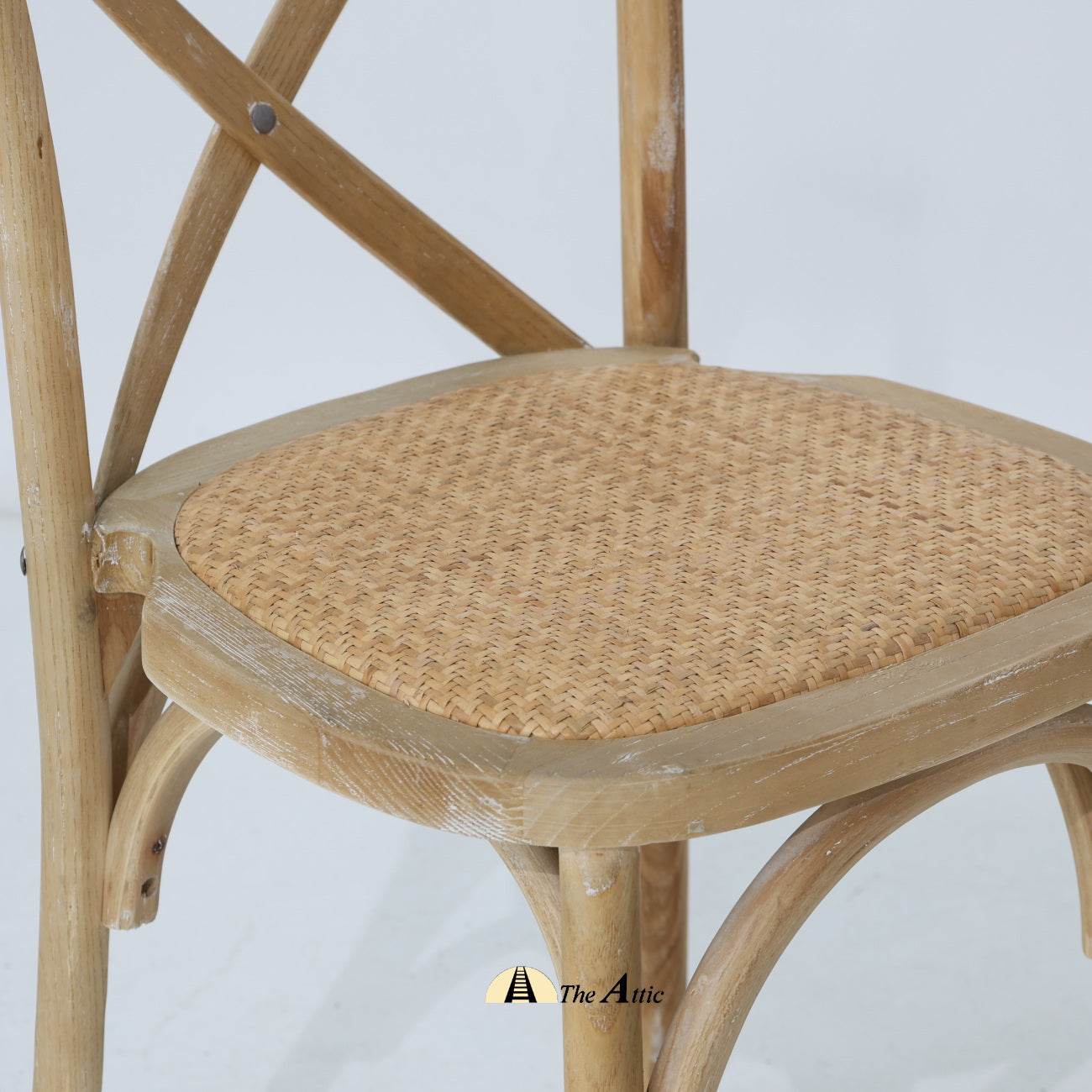 Cross-back Oakwood Dining Chair with Rattan Seat, Whitewashed - The Attic Dubai