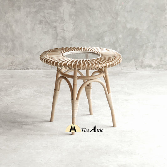 Dahlia Rattan Round Coffee Table with Glass, Center Table, Rattan Furniture - The Attic Dubai