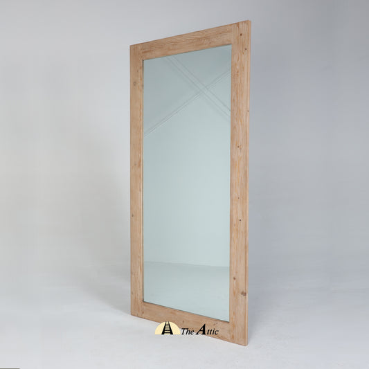 Whitewashed Reclaimed Pine Full Length Leaning Mirror - TheAtticDubai.com