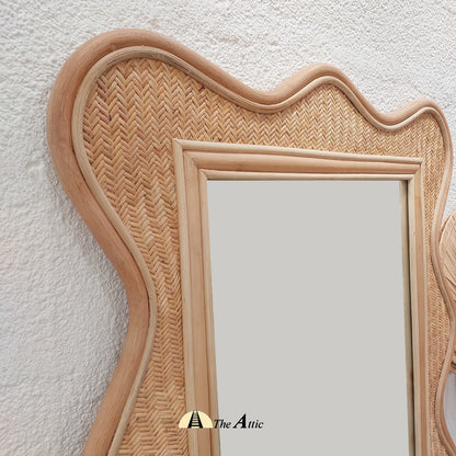 Desa Scalloped Rattan Leaning Mirror, Cane Floor Mirror - The Attic Dubai