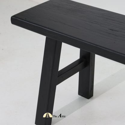 Black wooden bench, Rustic Reclaimed Wood Bench, Black 170cm - The Attic Dubai