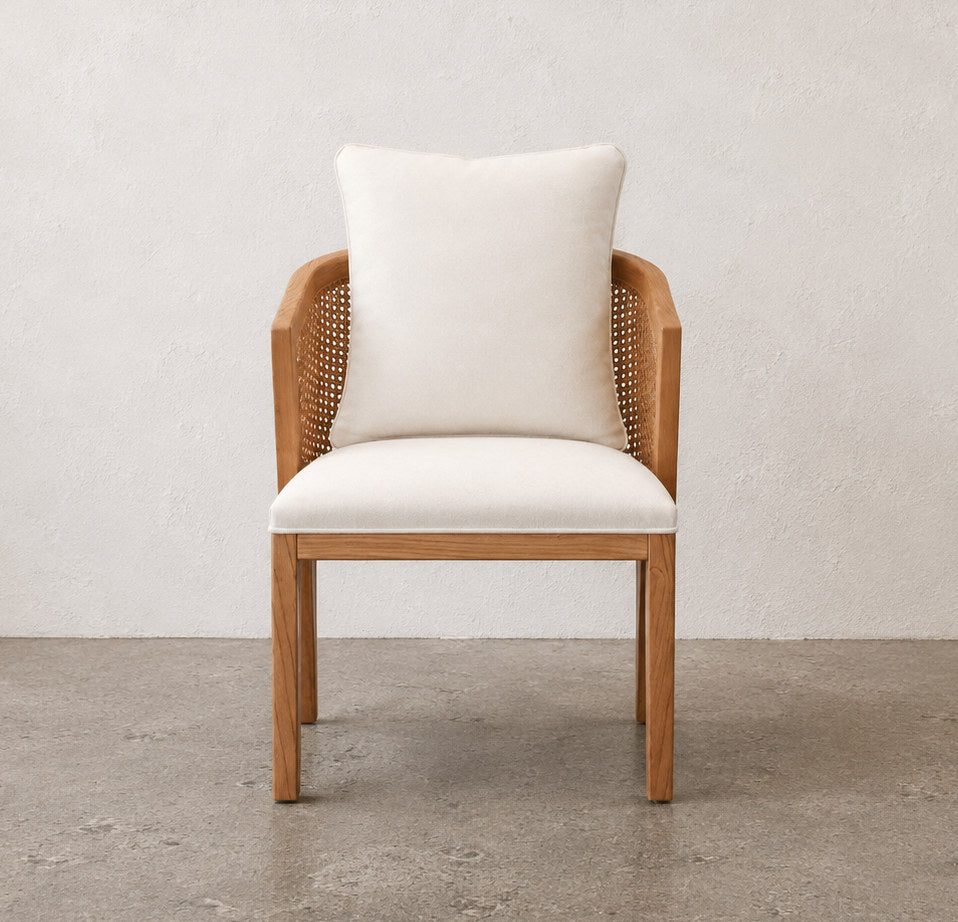 Florence Curved Back Dining Chair, Mid-Century Modern Wood and Rattan Chair - The Attic Dubai