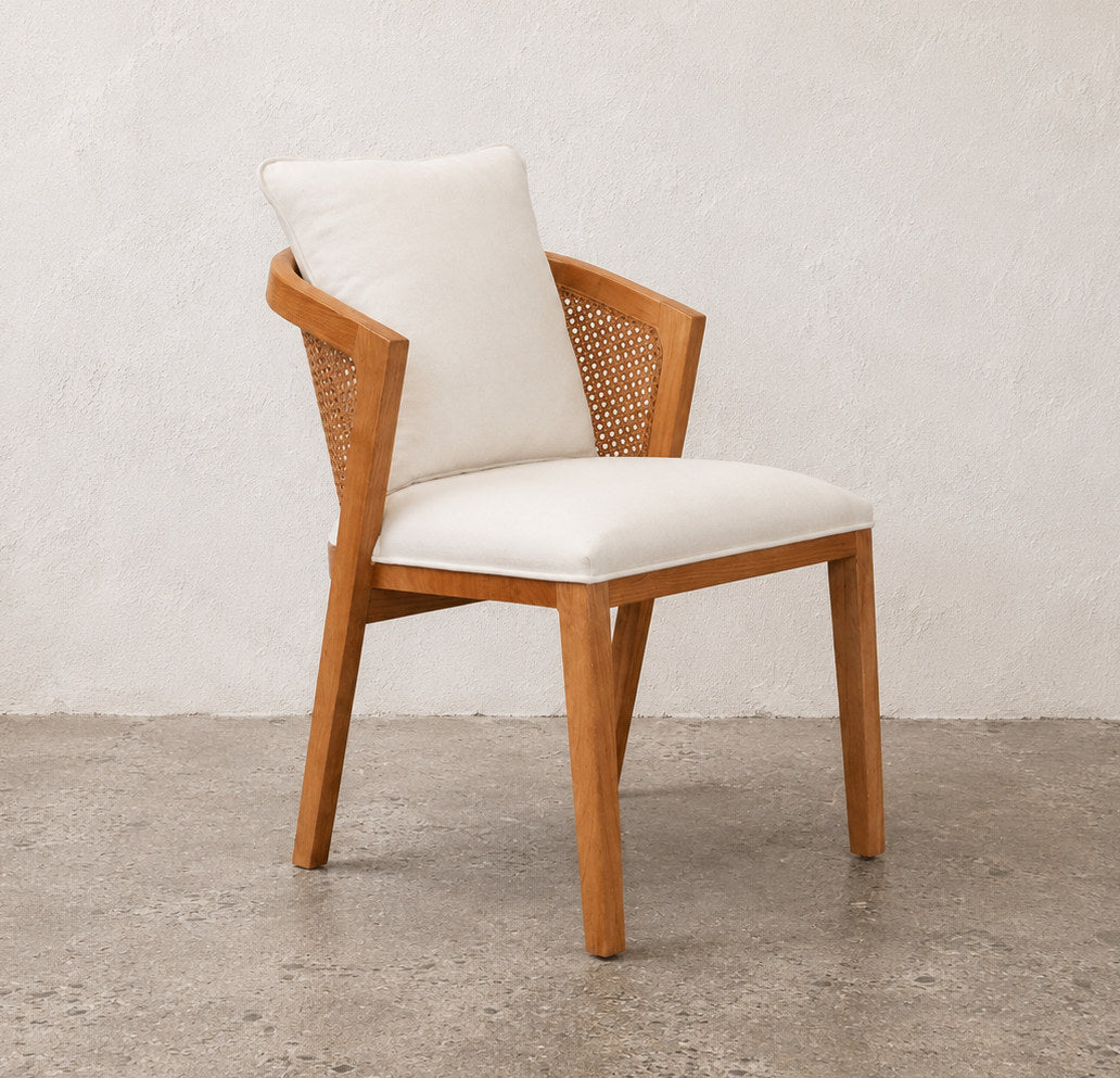 Florence Curved Back Dining Chair, Mid-Century Modern Wood and Rattan Chair - The Attic Dubai