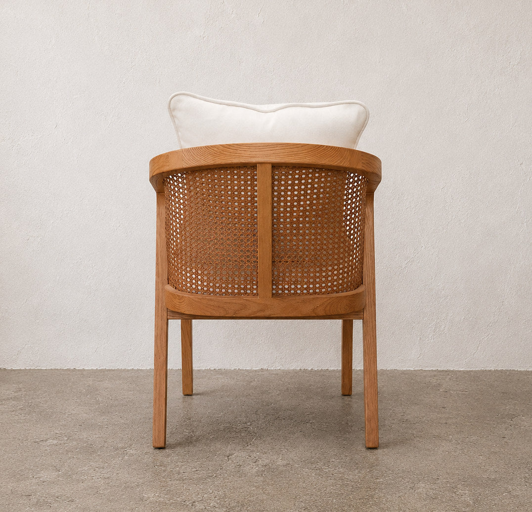 Florence Curved Back Dining Chair, Mid-Century Modern Wood and Rattan Chair - The Attic Dubai
